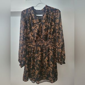 Dynamite Floral Print Mock A Line Dress